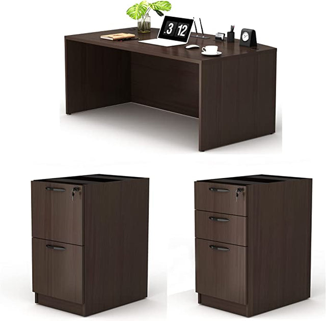 GINO Collection | 67" W Executive Office Desk with Two File Cabint 3 piece set