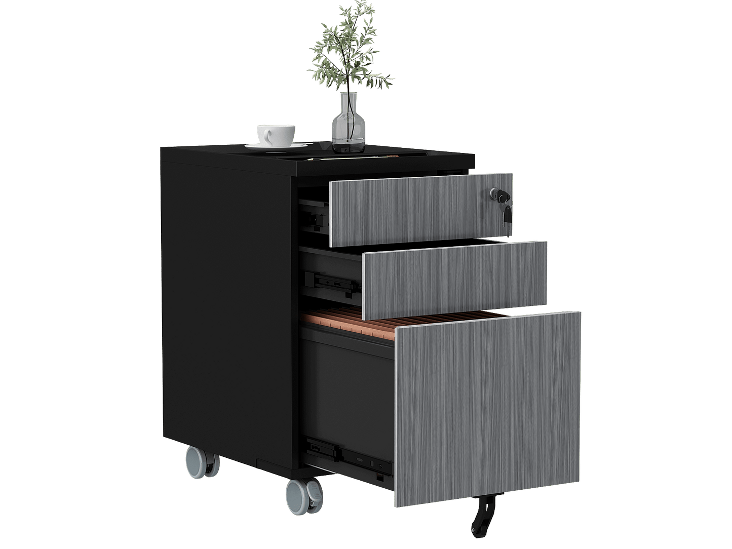 Filing Cabinet  | ALFA CUBOX 3-Drawer Gray Black Mobile Vertical File Cabinet with Lock