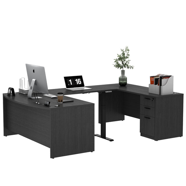GINO Collection | Executive Office Desk with Height Adjustable Standing Desk with 2 File Cabint | Gray | 5 piece set 2205