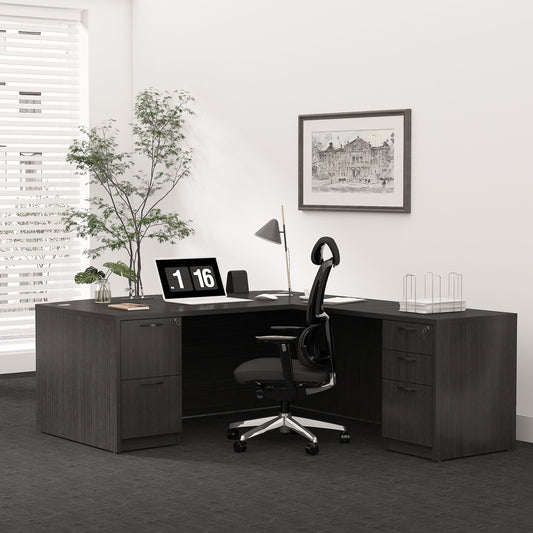 GINO Collection | 67" W L Shape Executive Office Desk with Two File Cabint - Right Return | Gray | 4 piece set 2205