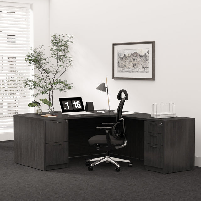 GINO Collection | 67" W L Shape Executive Office Desk with Two File Cabint - Gray | 4 piece set 2205