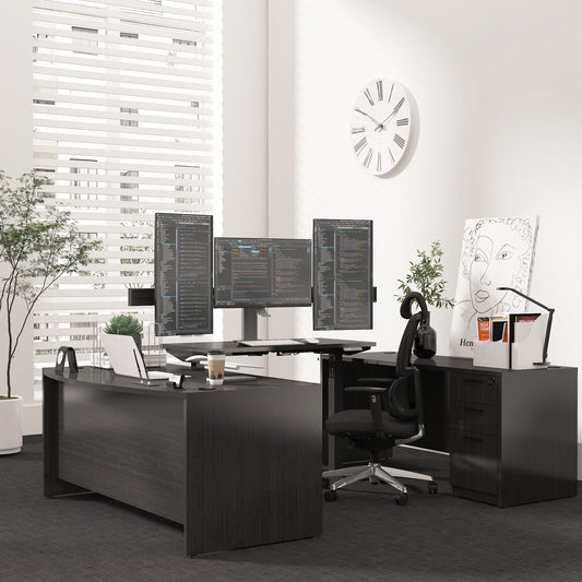 GINO Collection | Executive Office Desk with Height Adjustable Standing Desk And Two File Cabint | Gray | 5 piece set 2205