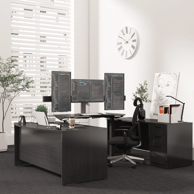 GINO Collection | Executive Office Desk with Height Adjustable Standing Desk with 2 File Cabint | Gray | 5 piece set 2205