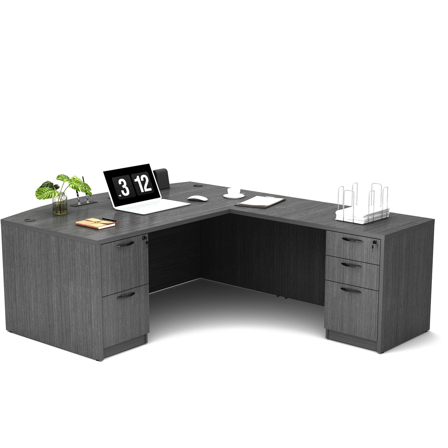 GINO Collection | 67" W L Shape Executive Office Desk with Two File Cabint - Right Return | Gray | 4 piece set 2205