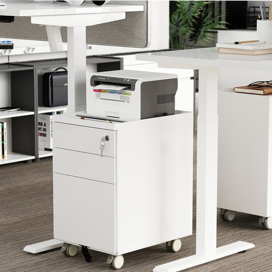 Filing Cabinet  | ALFA CUBOX 3-Drawer White Mobile Vertical File Cabinet with Lock